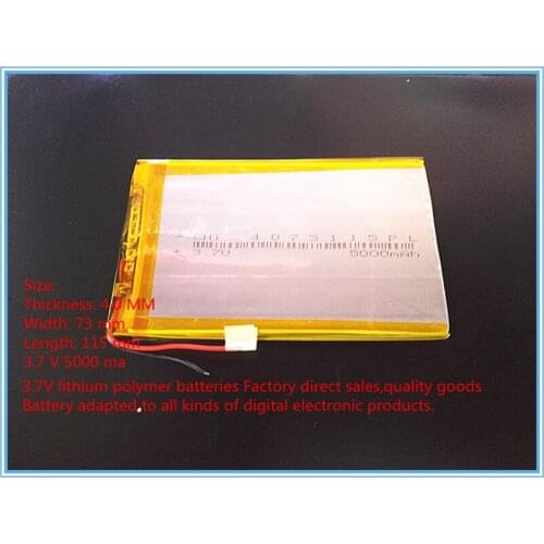 3.7V,5000mAH,[4073115] PLIB; polymer lithium ion / Li-ion battery for tablet pc