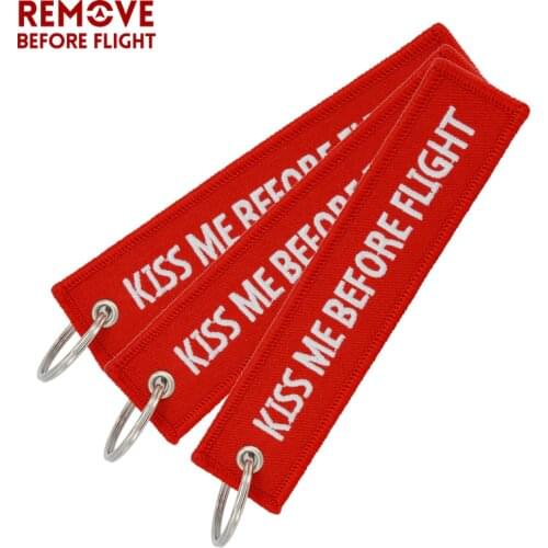 3 PCS/LOT Kiss Me Before Flight Key Chain Label Red Embroidery Key Ring Luggage Tag Chain for Aviation Gifts Car Keychain Women