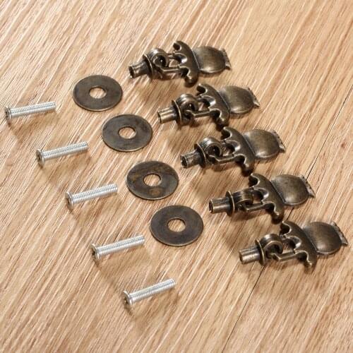 5Pcs Antique Brass Cabinet Knobs and Handles Vintage Bronze Alloy Furniture Door Knob Ring Cabinet Dresser Drawer Pull Handle