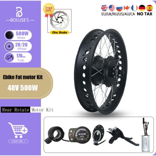 Fat Tire Electric bike Conversion Kit 48V 500W Snow Bike Kit 20 26 inch 4.0 Tyre Rear Rotate Gear Wheel hub motor For Ebike