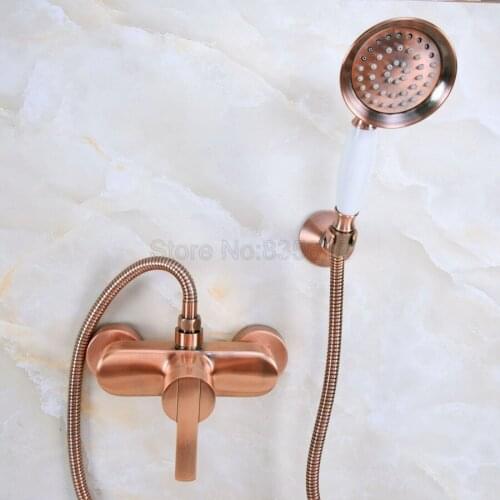 Antique Red Copper Wall Mounted Bathroom Bathtub Faucet Mixer Tap w/Hand Shower tna291