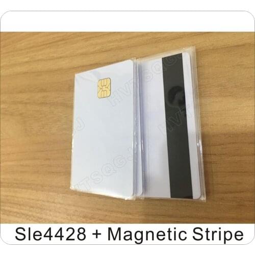 Free shipping 100pcs printing Contact Sle4428 Chip Smart IC Blank PVC Card w/ Hi-Co Magnetic Stripe Composite Card