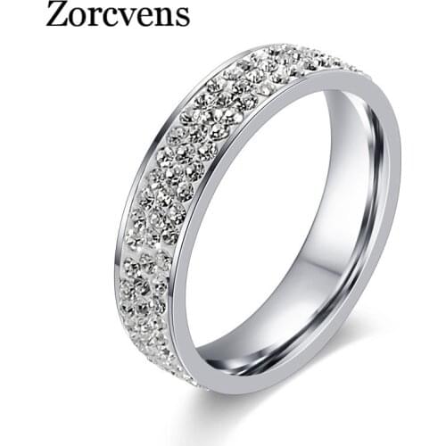 ZORCVENS Brand Crystal Ring Gold-Color Stainless Steel Ring Engagement Rings for Women Wedding ring