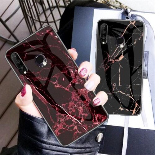For Huawei P30 Lite Case Luxury Marble Grain Hard Tempered Glass Protect Back Cover Case for huawei nova 4E full cover shell