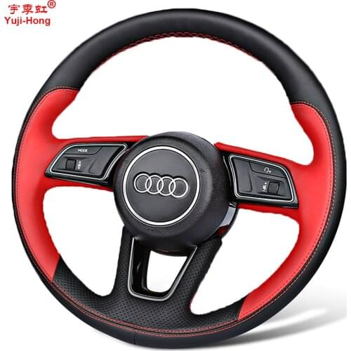 Yuji-Hong Artificial Leather Car Steering Wheel Covers Case for Audi A1 8X A3 8V A4 B9 Avant A5 F5 Q2 S4 B9 2016-2019