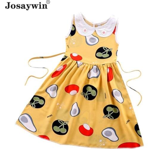 Kids Dress for Girls Baby Dresses Sleeveless Peter pan Collar Print Vestido Casual Party Princess Girl Dresses Children Clothes