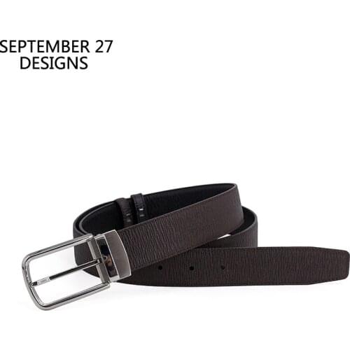 Double-sided 100%Cowhide Leather Belt Men Business High Quality Genuine Leather Belt Male Fashion Pin Buckle Casual Luxury Belts