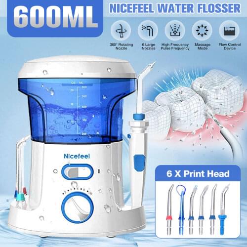 Nicefeel 600ml Water Dental Flosser Electric Oral Irrigator Care Dental Flosser Water Toothbrush Dental SPA with 7pcs Tips White