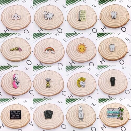 Cartoon Smile face tooth Enamel Pins sun cloud rainbow Skeleton Button Badge Book Flower dog Brooch Bag Clothes Jewelry Gifts