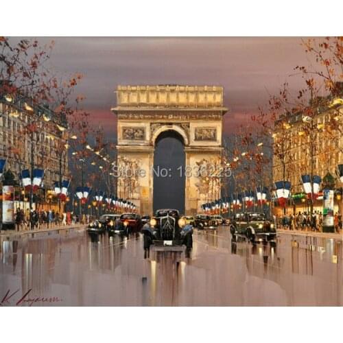 Hot sale 100% Hand made modern abstract oil painting city building in night canvas art wall picture living room decoration gift