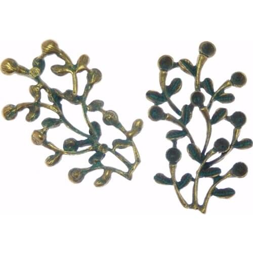 GraceAngie 5PCS Antique Bronze Alloy Plated Charm Simulated Green Flower Vine Suspension Pendant Jewelry Bracelet Accessory