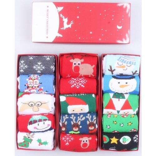 5 Pairs Cotton Christmas Socks 2020 Autumn Winter New Year Santa Claus Snowman Elk Sweet Christmas Gift