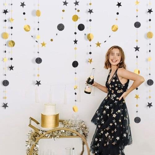 4m Gold Silver Glitter Round Star Garland Wedding Decoration Banner Bunting For Home Christmas Birthday Party Baby Shower Decor