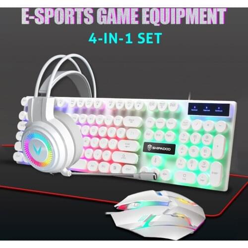 4-in-1 Gaming Keyboard Mouse Headset Combo 104 Keys Ergonomic Gamer Keyboard Game Mouse Gaming Stereo Headset Mouse Pad