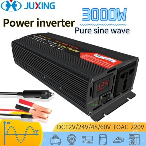 JUXING 3000W Power Inverter Bulit-in Transformer DC12V/24V/48V/60V to AC220V Converter with Diaplay and Socket Pure Sine Wave