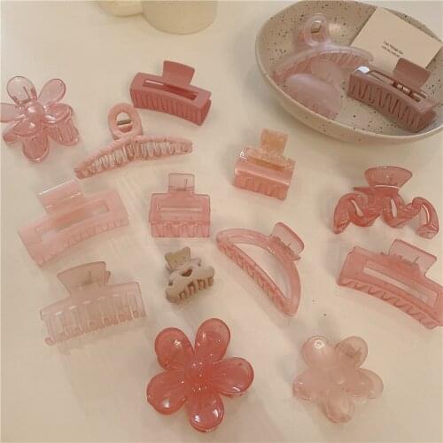 Korea Retro Pink Series Printed Hair Claw Irregular Geometric Hollow Rectangular Splicing Hairpins For Women Gifts