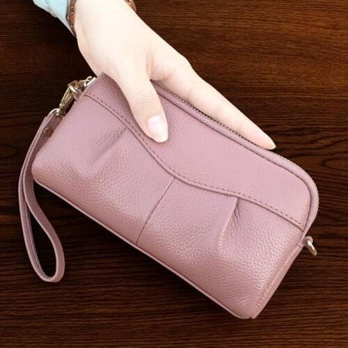 Natural Cow Leather Wallet Womens Clutch bag Soft Solid Genuine Leather Wrist Purse Brand Large Lady Clutch Wallets 2020 New