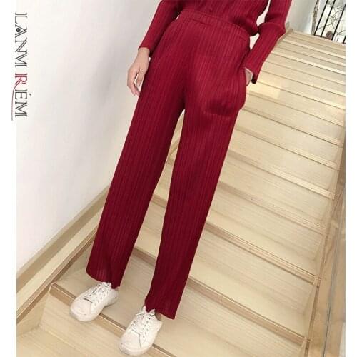 LANMREM New Arrivals 2021 Summer Solid Color Full Length Women‘s Pants Elastic Waist Straight Korea Fashion All-match 2T1490