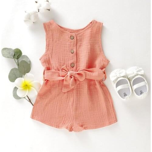 Summer Baby Girls Romper + Headband Cotton Linen Ruffles Sleeveless Infant Rompers Newborn Baby Clothes Girl