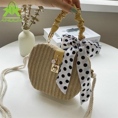 Summer Bohemia Woven Apple Shape Ribbons Shoulder Bag Casual Beach Crossbody Bag 2021 New Trend Handbag Designer Messenger Bags