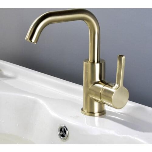 Brushed Gold/Black Brass Bathroom Basin Faucet 360 Rotatable Water Mixer Tap Single Holder Deck Mounted