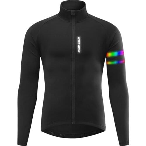 WOSAWE Mens Fleece Thermal Cycling Jacket Autumn Winter Warm Up Bicycle Clothing Windproof Windbreaker Coat MTB Bike Jerseys