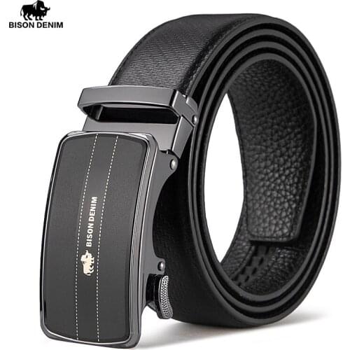 BISON DENIM Genuine Leather Automatic Buckle Cummerbunds cinturon hombre Men Belt Male Genuine Leather Strap Belt For Men N71656