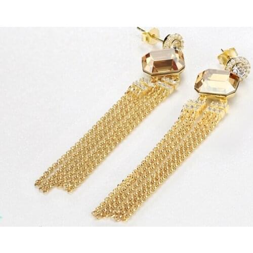 New Fashion Dangle Hanging Crystal Long Drop Earrings For Women Simple Chain Ladies Tassel Earrings Jewelry brinco bijoux