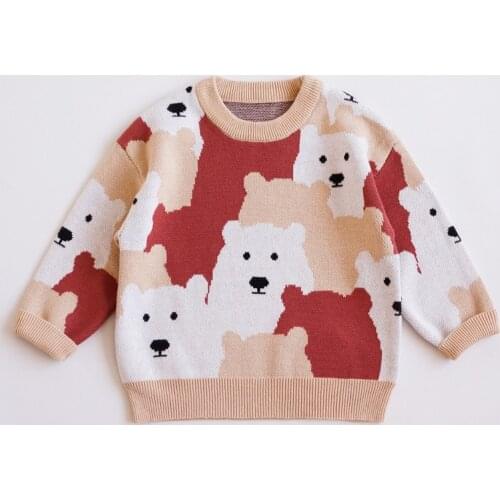 2021 Autumn Winter Girls bear Knitted Sweater Baby Kids Thick Keep Warm Long Sleeve Tops Toddler Childrens Pullover for Girls