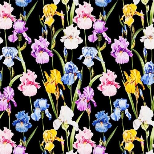 Polyester satin dress fabric custom purple flower series stretch digital printing sewing pillowcase handmade materials DZNZ01