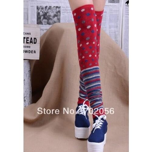 Striped dot rabbit fur wool blend women long leg warmer Leg Shoes Ankle Warmer Boot Sleeves Cover 6 pairs/lot #3303