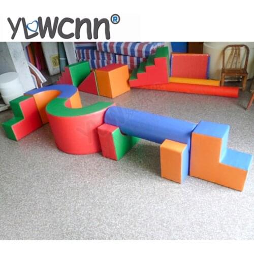 Environmental PU software footlog with wooden frame and sponge kids soft toy plant children playground set YLW-INA171019