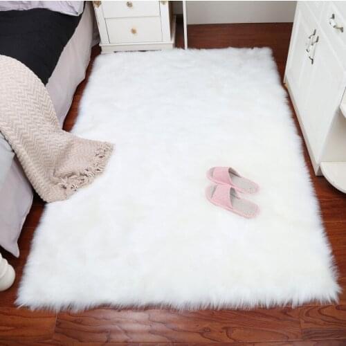 Rectangle Sheepskin Hairy Carpet Faux Mat Seat Pad Fur Plain Fluffy Soft Area Rug Home Decoration Area Rug Living Bedroom