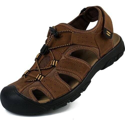Clorts Quick-drying Outdoor Sandals for Men Breathable Genuine Leather Sports Sandals Non-slip Lightweight Hiking Sandals