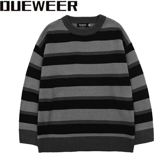 Dueweer Men Women Patchwork Striped Harajuku Colorblock Pullover Sweaters Oversize Loose Casual Long Sleeve Knitted Sweater