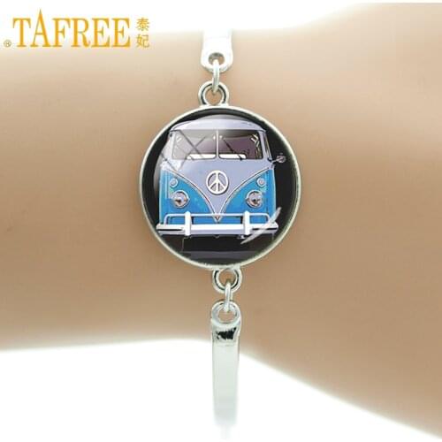 TAFREE Hippie Peace Sign Van Bus Bracelets Car Styling Alloy Bus Jewelry charm bracelets for women men Handmade 2017 CT91