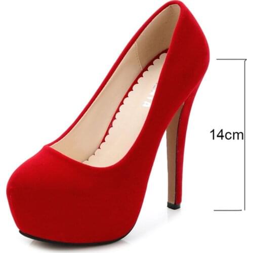 Plus big size 35-46 super high heels shoes flock platform Heeled shoes pumps women night club thin heel sexy 14cm high heels