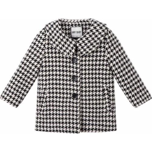 Winter Fall Teen Windbreaker Overcoat Clothes Baby Girls Woolen Jacket Plaid Lattice Thicken Warm Infant Toddle Lapel Tweed Coat