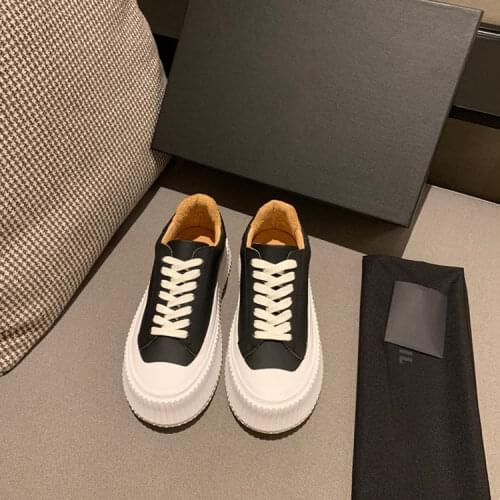 2021 small white shoes Jil sander muffin thick soled Lefu shoes womens leather strap biscuit high top shoes version