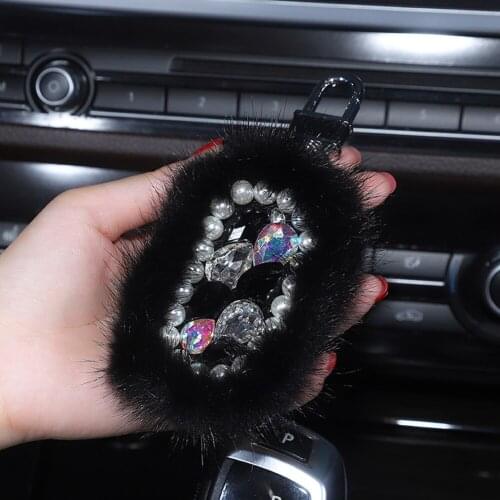 Split Leather Women Car Key Case Bling Bag Wallet Key Keychain Holder Organizer