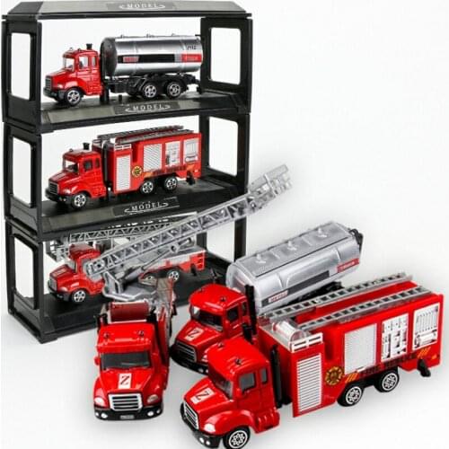 1:64 Mini Diecasting Alloy Toy Car Model Simulation Fire Truck Ambulance Transporter Educational Children Gift