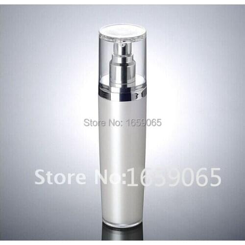 100ml press pump Refillable lotion bottle w flower lid pearl white Cosmetic Packaging Portable Airless Empty Skincare container