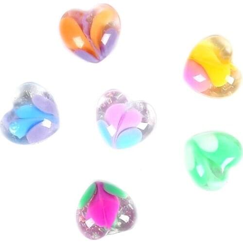 100pcs/lot 12X14mm Resin Heart Shape with Flower inside Cabochon Flatback For Kids Jewelry DIY Making Pendant Earring Craft
