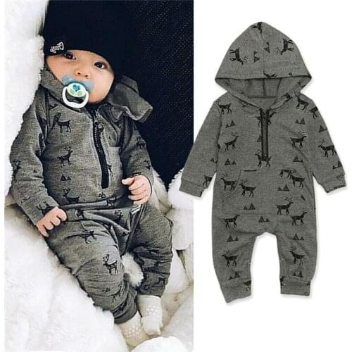2019 Autumn Winter Baby Rompers Reindeer Print Newborn Baby Cotton Brand Hooded Jumpsuit Baby Girls Boys Romper Toddler Clothing