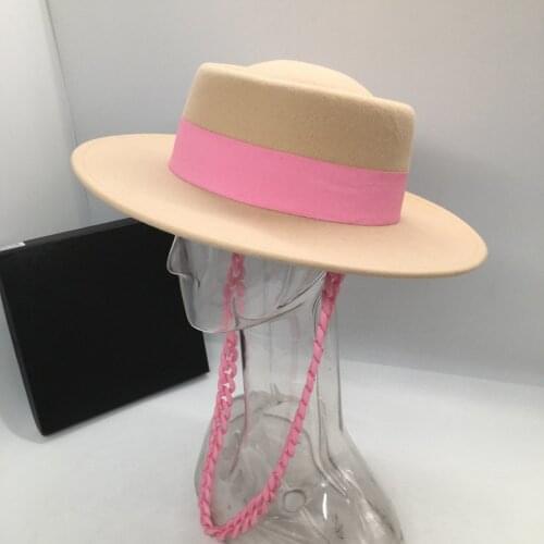 202107-naonao-pink chain autumn winter wool fashion lady fedoras cap women leisure panama jazz hat