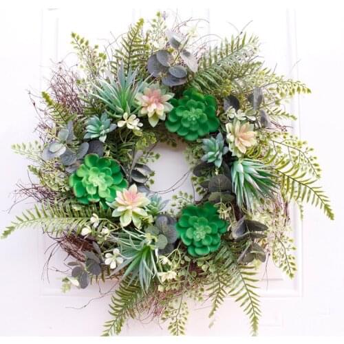 22 inches Artificial Succulents Wreath Green Garlands Decorations for Home Wall Hanging Door Window Flower Wreath Decor Hawaii