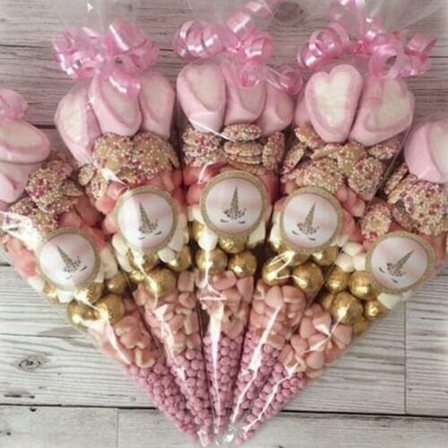 50/100pcs Plastic Bag DIY Candy Cone Birthday Party Decorations Kid Transprant Cookie Gift Bag Cellophane Packing Bags Christmas