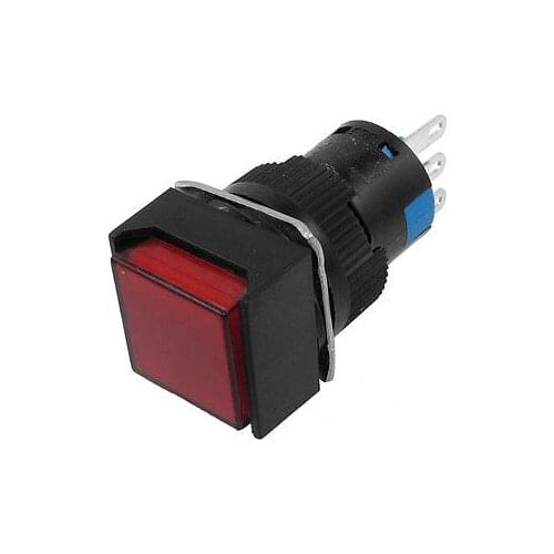 AC 220V 5A 3 Terminals Momentary Red Square Pushbutton Switch
