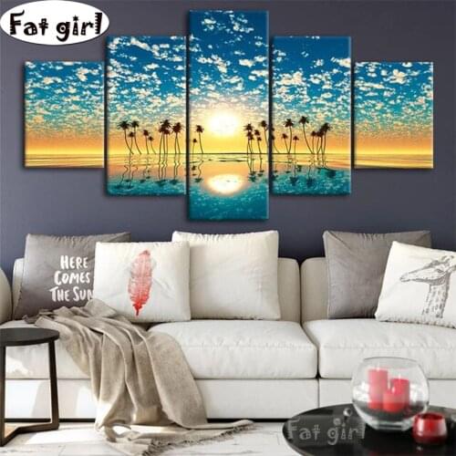 Diamond Painting Water reflection clouds coconut trees embroidery cross stitch 5d square round mosaic landscape handicraft work