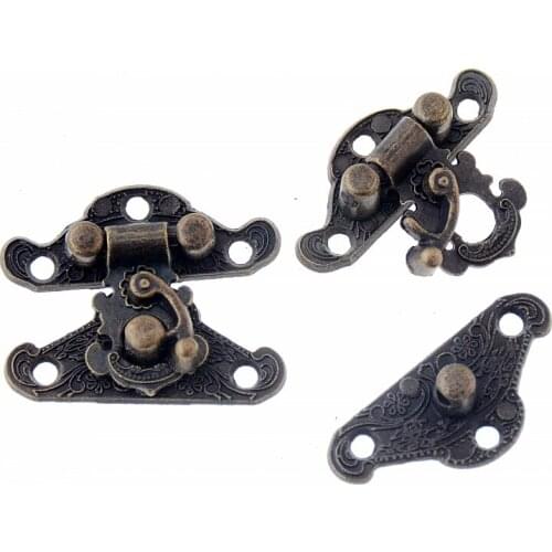 Free Shipping-10 Sets Box Lock, Case Lock, Wooden Box Lock Antique Bronze Pattern Carved 2.3cm x 2.8cm J1299